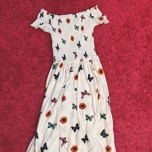 small long slit butterfly white dress off the shoulders